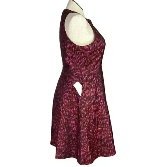 Calvin Klein Cocktail Dress Women 14 Black Red Jacquard A Line Fit Flare Halter - Picture 5 of 8